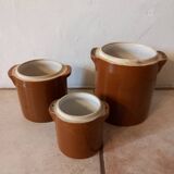Set of 3 glazed stoneware pots/salters
