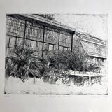 Nicole Bouharmont, Serres et jardin des plantes. pointe sèche signée au crayon