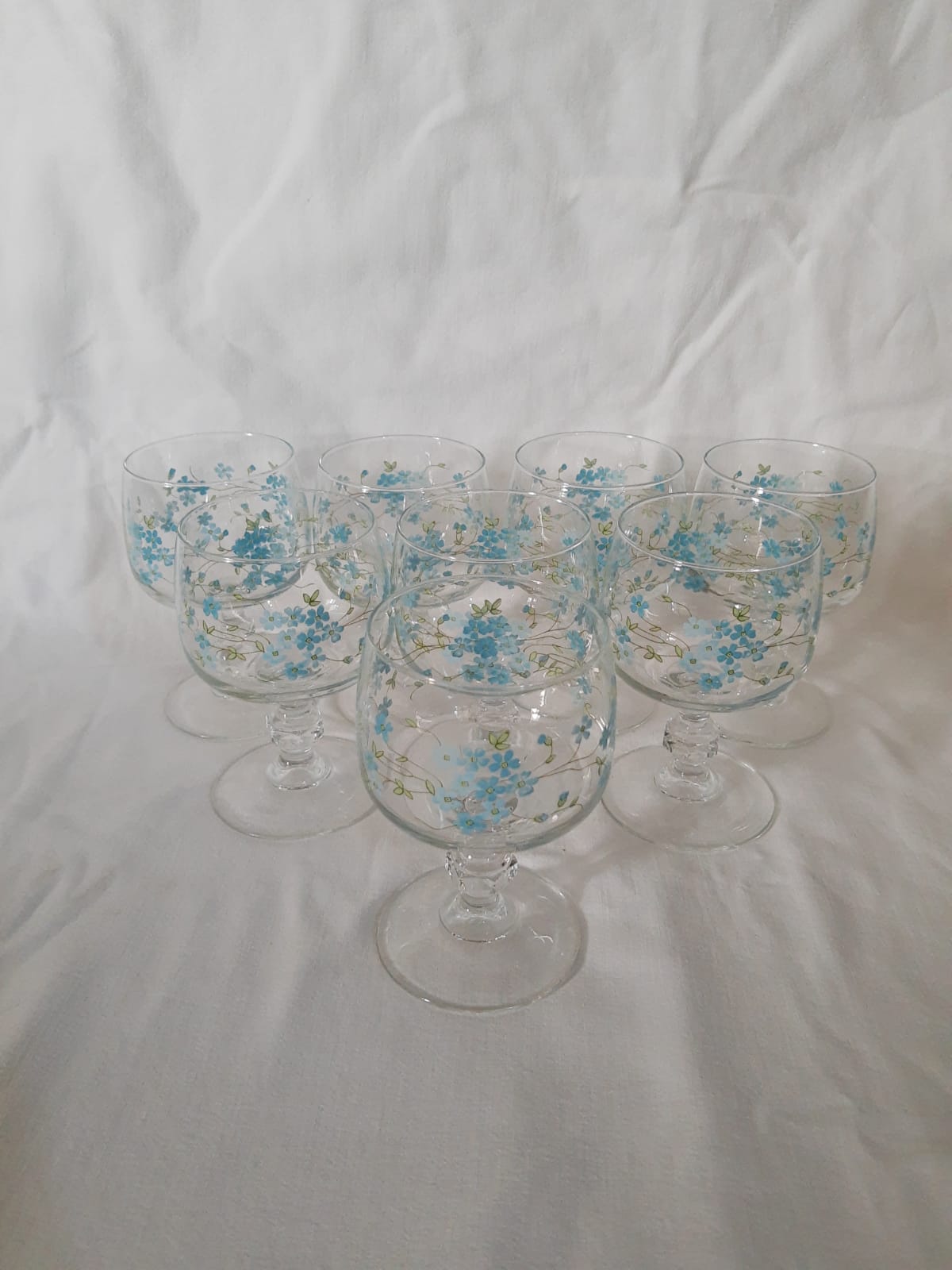 Ensemble de 8 verres à vin ballon Myosotis Veronica vintage