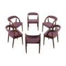 Set of 6 dining chairs in teak and purple fabric, Denmark 1960s