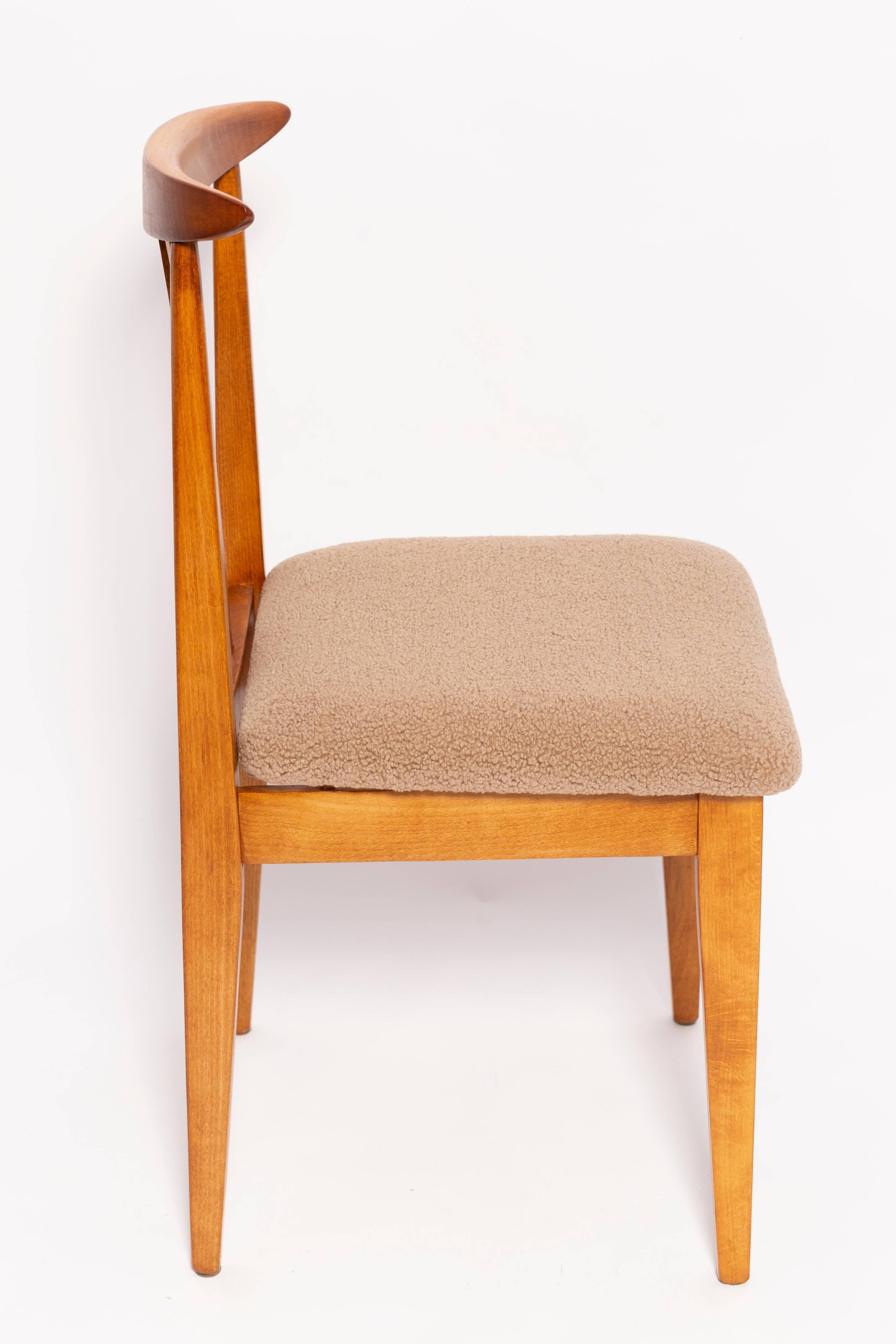 Mid-Century Latte Bouclé Chair, Medium Wood, M. Zielinski, Europe 1960s