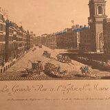 Engraving from optical view The main street and the Church of Sainte Marie Londres