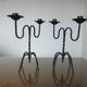 Pair of black wrought iron brutalist candlesticks 50s 60s
