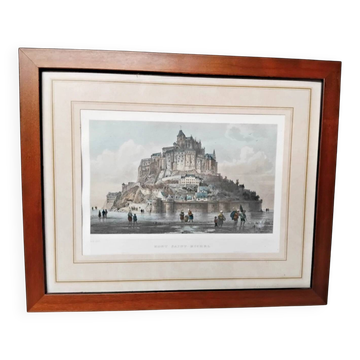 Vintage Framed Watercolour Print "Mont St Michel"