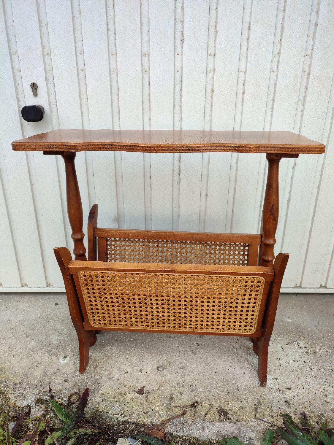 Vintage wicker wood magazine holder