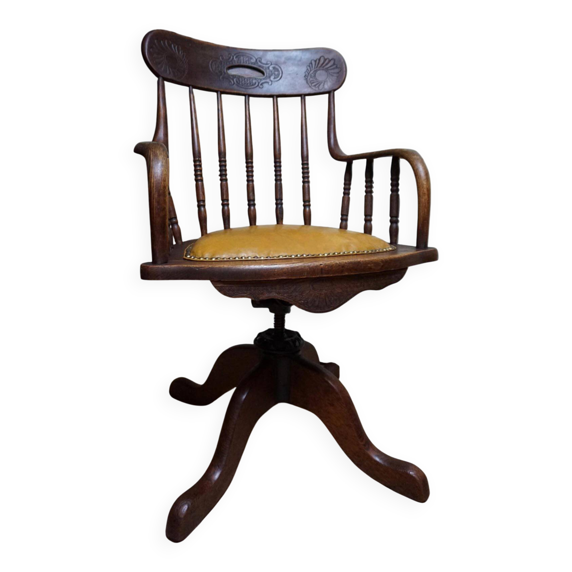 Antique Oak Revolving Office Desk Chair