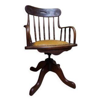 Antique Oak Revolving Office Desk Chair