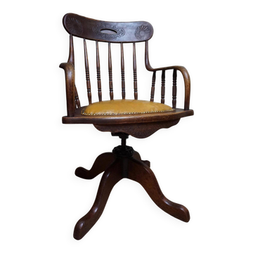 Antique Oak Revolving Office Desk Chair