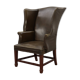 Mid-century Wing Back Armchair in green leather, UK
