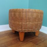 Vintage braided rattan pouf