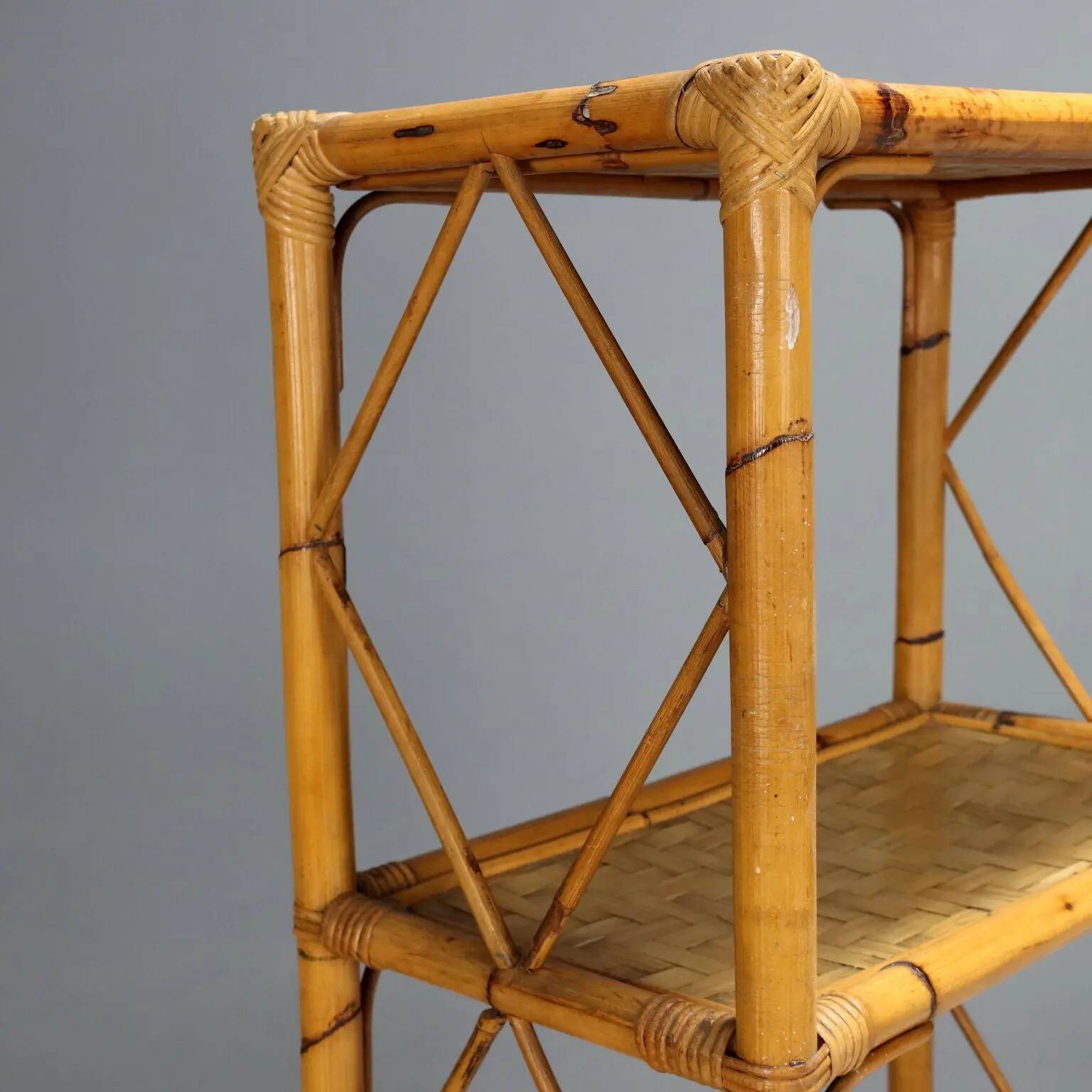 Vintage bamboo and wicker bookshelf, Italy, 1980s