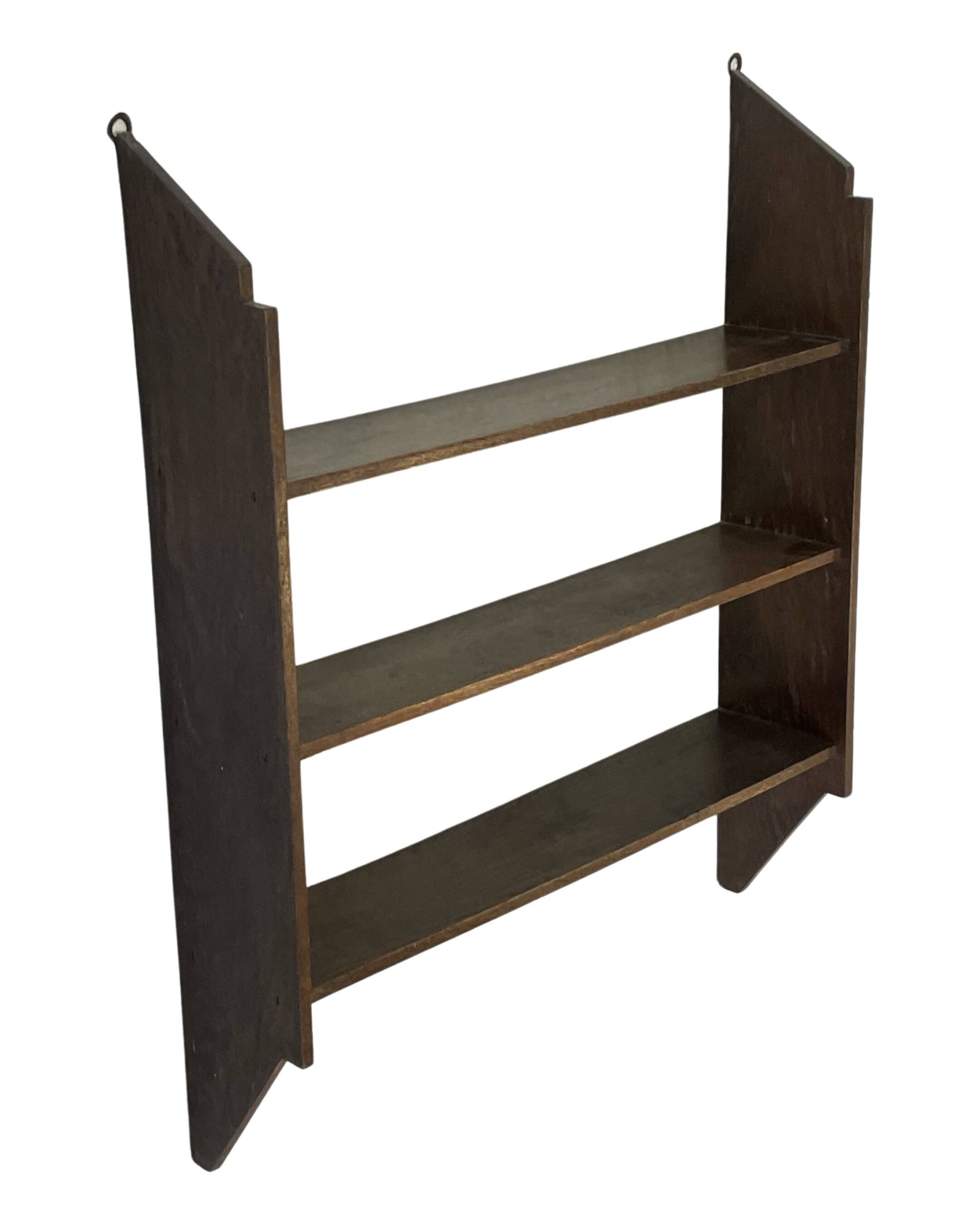 Vintage wooden wall shelve rack bookshelf in oak