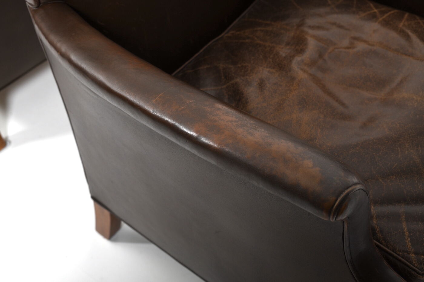 Pair of old Danish club chairs in patinated leather 1940s