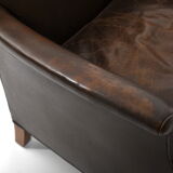 Pair of old Danish club chairs in patinated leather 1940s