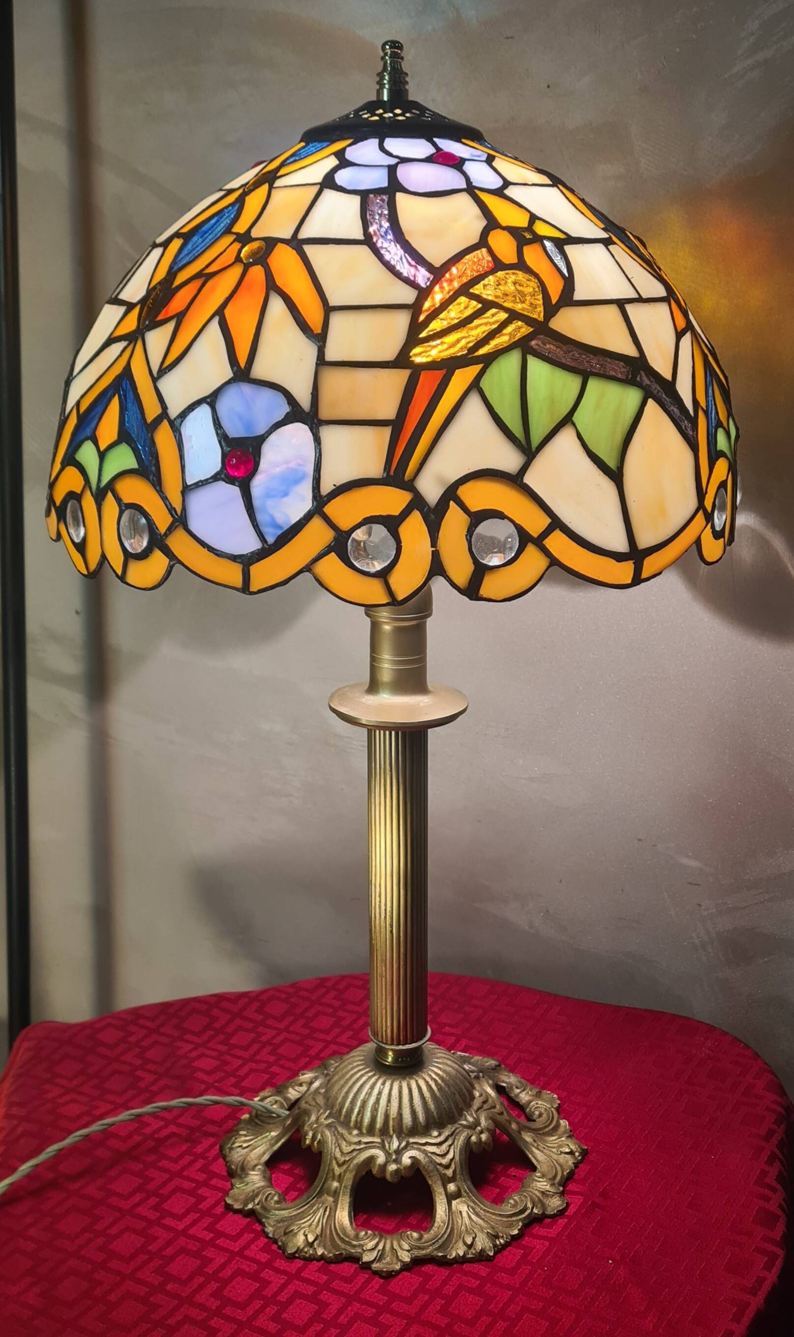 antique bronze lamp, glass paste lampshade, electrically redone