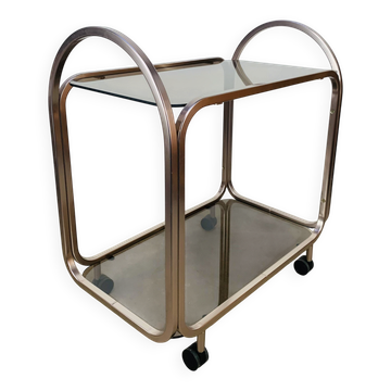 Desserte Kaymet en verre fumé et aluminium anodisé, années 80