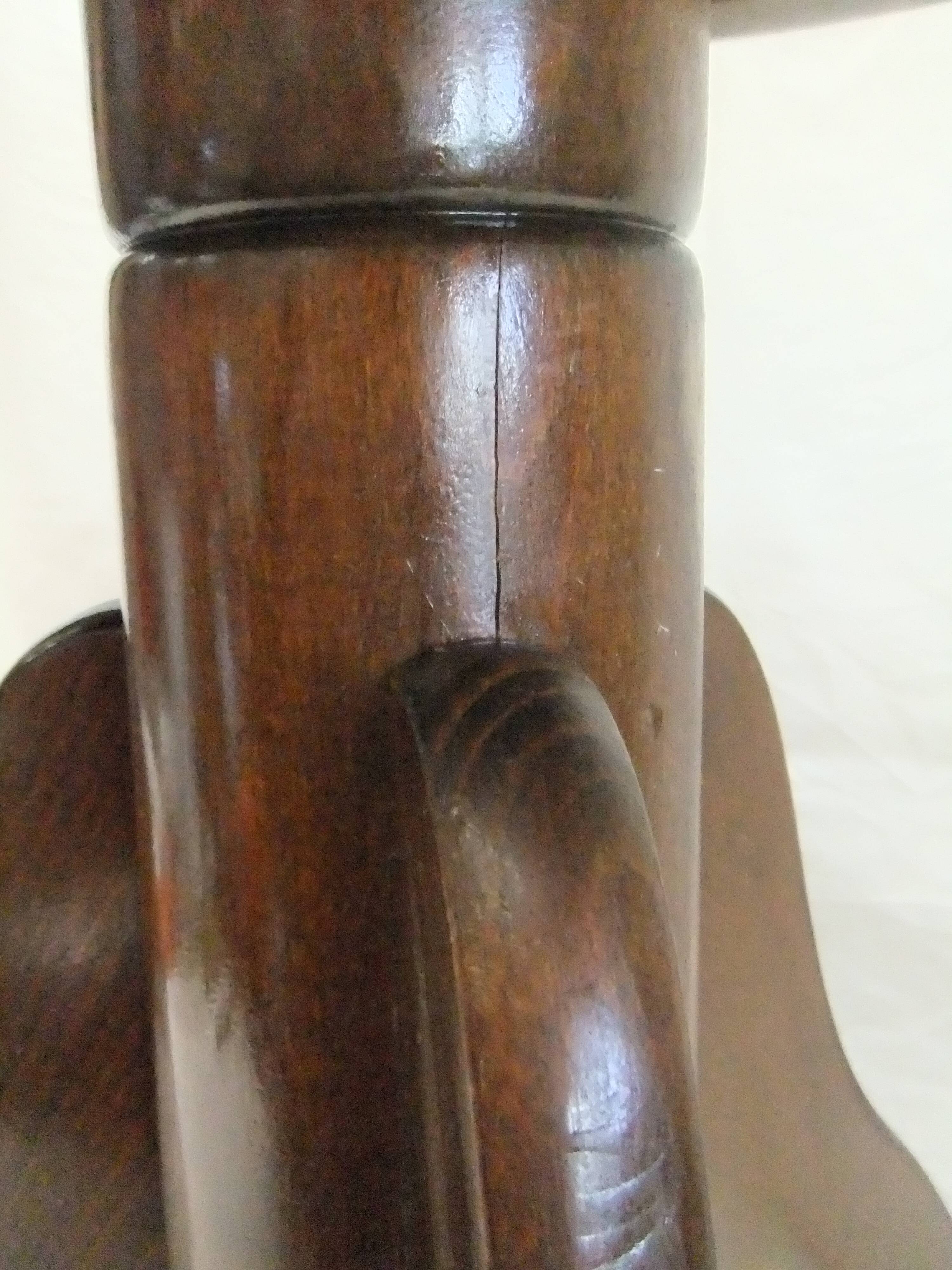 Piano stool bench old wooden tripod foot mustard velvet top