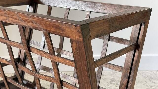 Vintage woven oak magazine rack