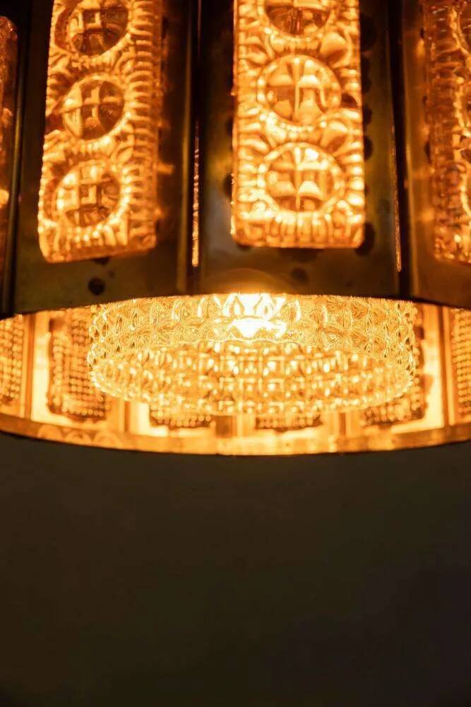 Vintage glass suspension, Danish design, mid-century hanging.
