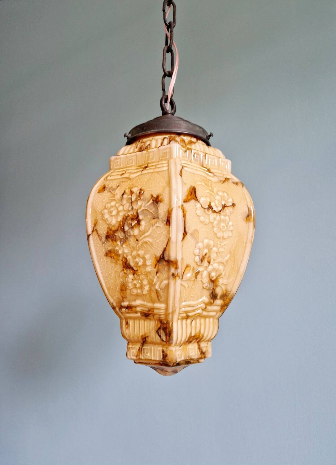 Art Deco marbled opaline pendant light, 1920s-30s