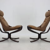 Sigurd Ressell Pair of Falcon Chairs Leather by Vatne Møbler Norway