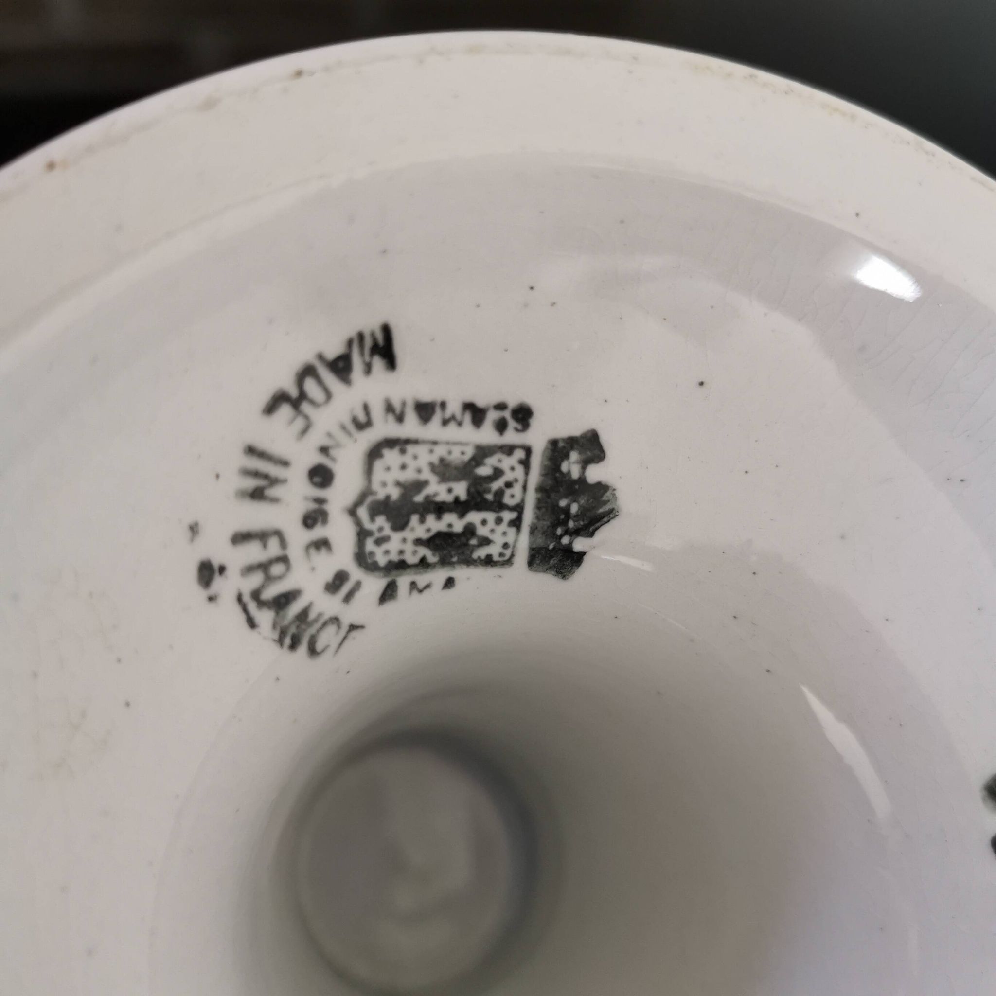 Old earthenware compote bowl L'Amandinoise St Amand France