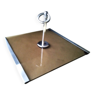 Smoked glass and stainless steel vintage cheese platter