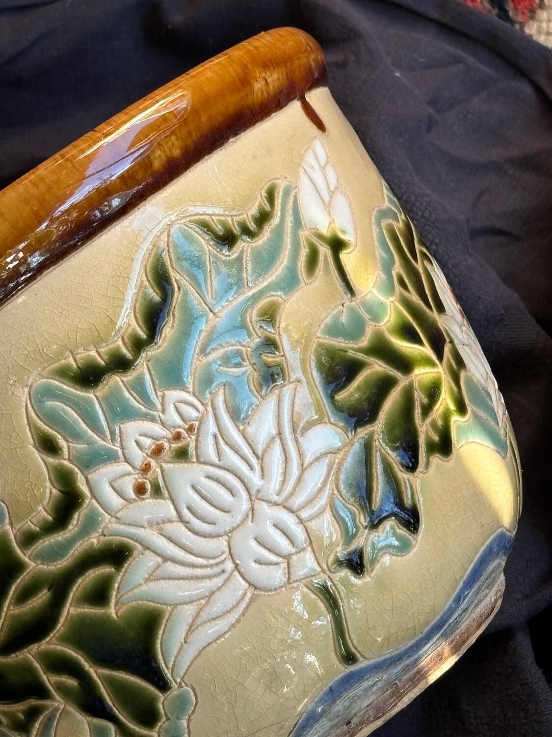 Old glazed ceramic cache pot