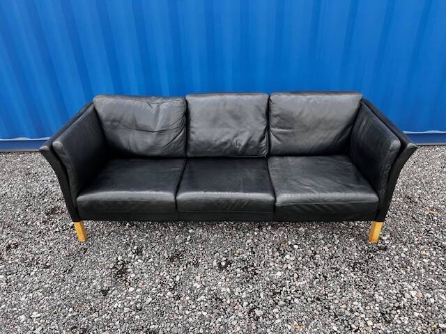 Canapé 3 places vintage danois en cuir noir, années 1970
