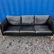Danish vintage 3 setaer black leather sofa, 1970s