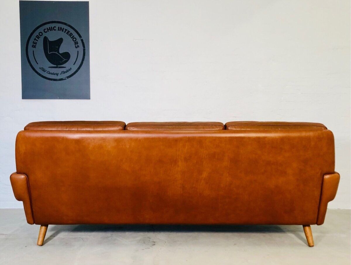 Canapé Svend Skipper vintage danois des années 60 en cuir cognac pour 3 personnes.