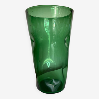 Vase XXXL pinched in blown Empoli glass Italian design 1960