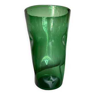 Vase XXXL pinched in blown Empoli glass Italian design 1960