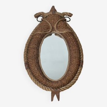 Miroir audoux minnet, corde et cuir, vintage, années 50/60