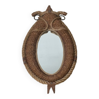 Miroir audoux minnet, corde et cuir, vintage, années 50/60