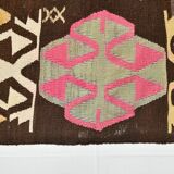 5x10 Long Wide Brown & Pink Tribal Vintage Kilim Rug, 163x298Cm