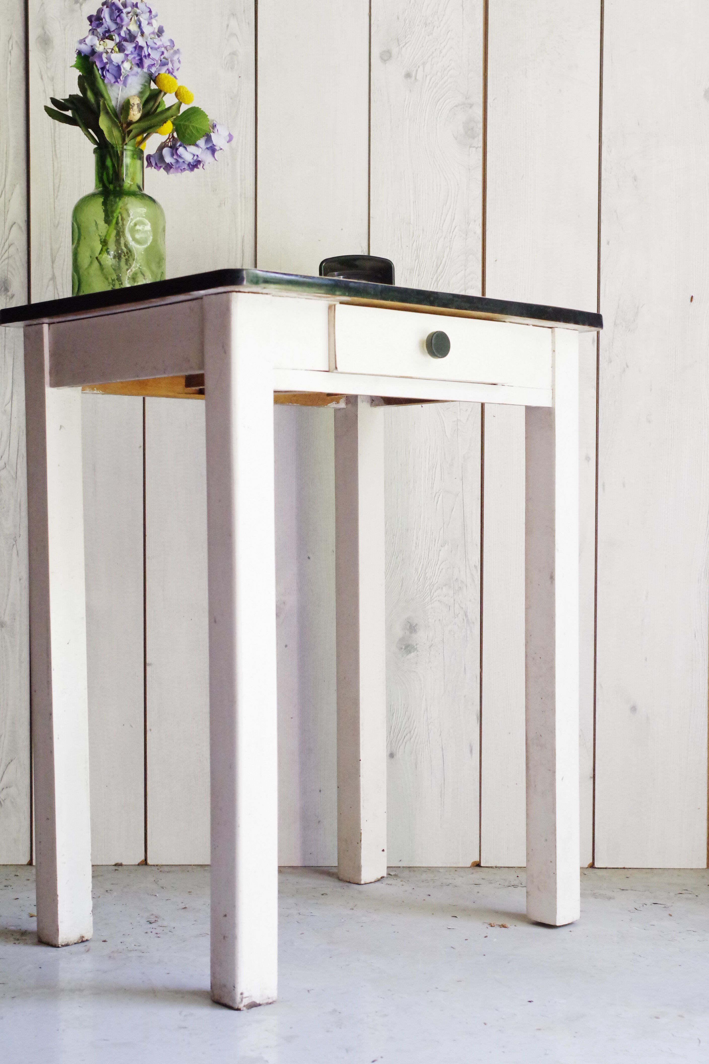 White table tray and drawer formica 50s