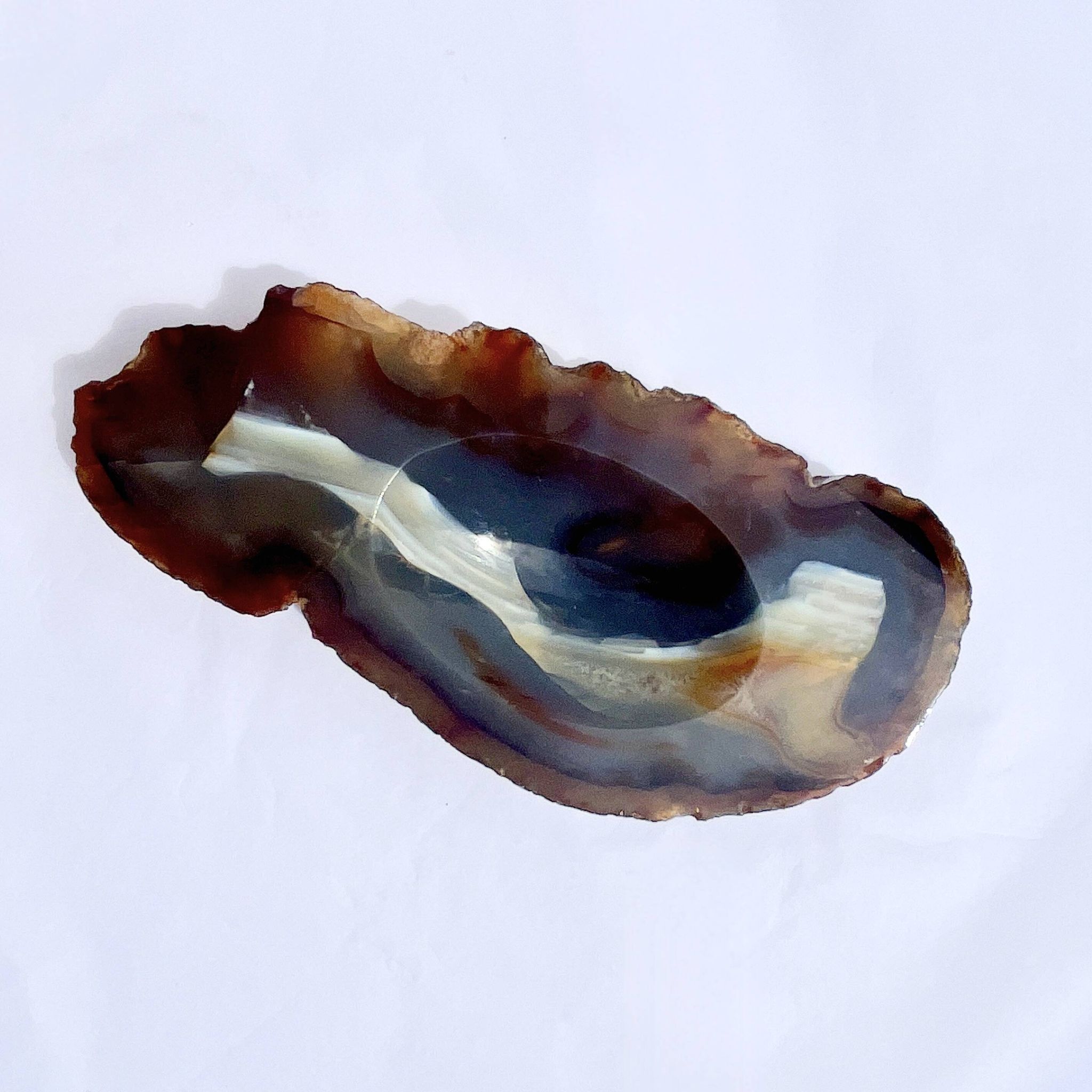 Vintage blue brown agate slice tray agate ashtray 1960