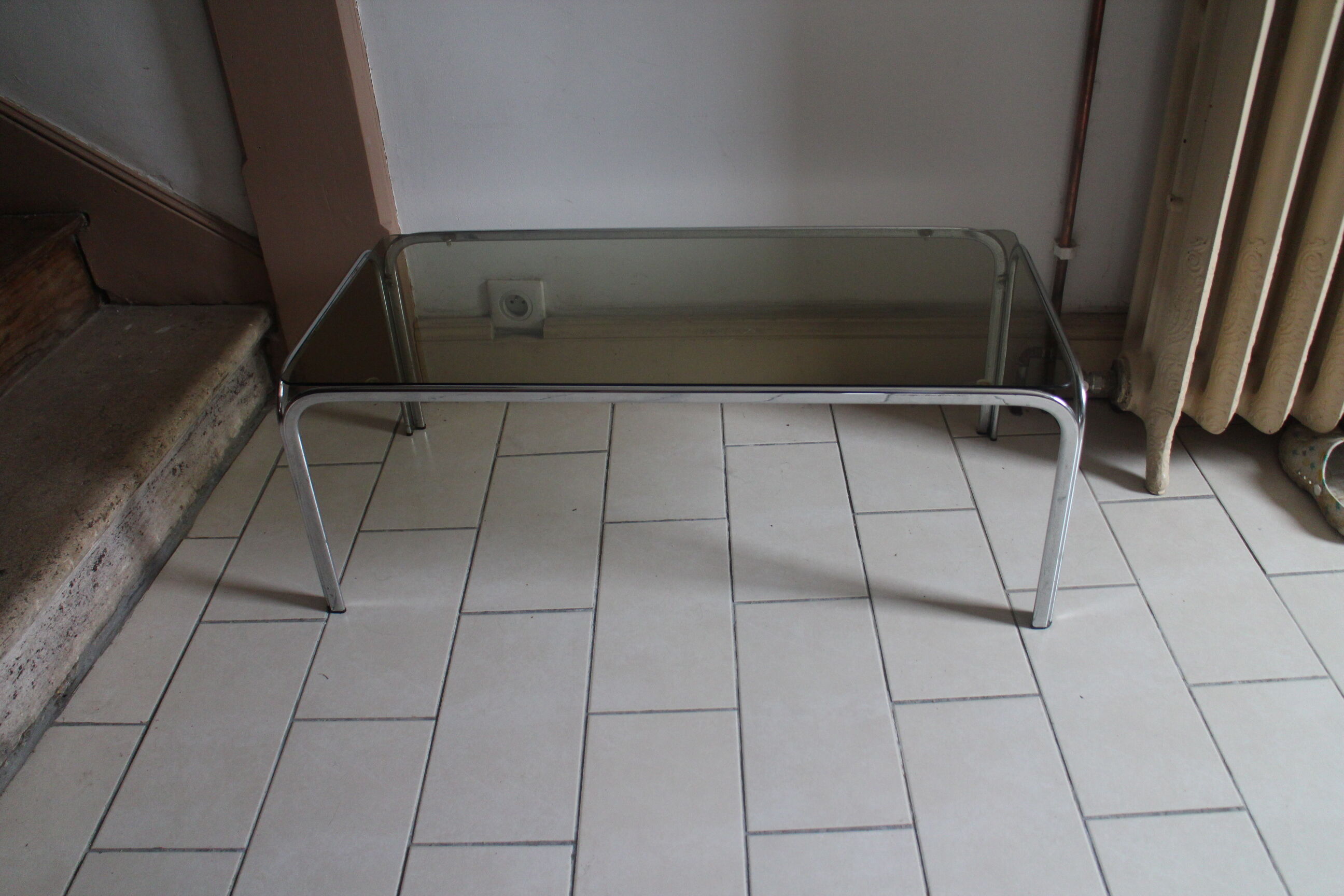 Coffee table chrome and smoked glass