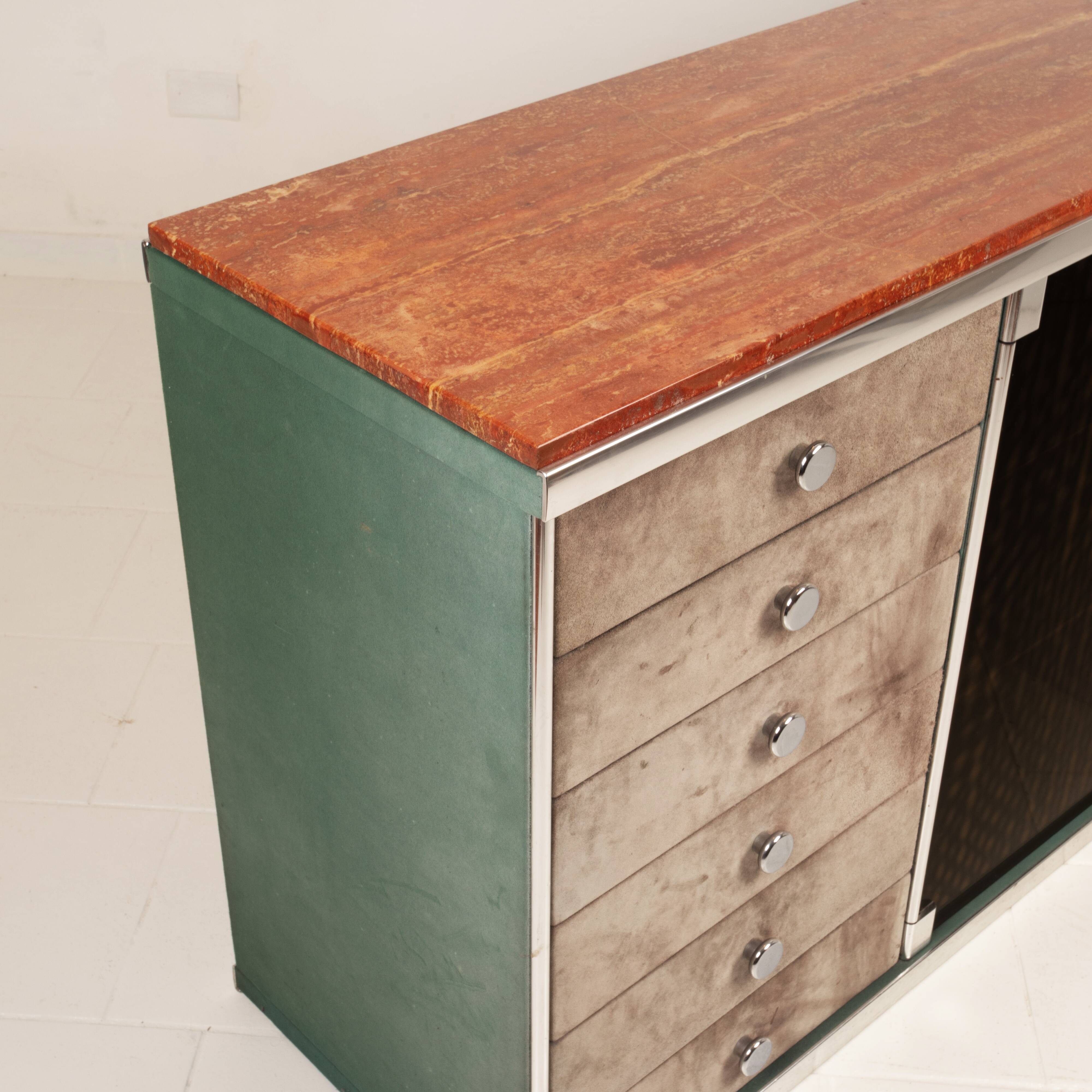 Guido Falsechini Hermes Marble and Leather Sideboard for i4 Mariani 1970