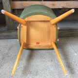 Chair in green skaï and wood 60s