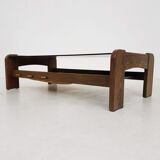 Glass, wenge and leather coffee table, brasil, 1970