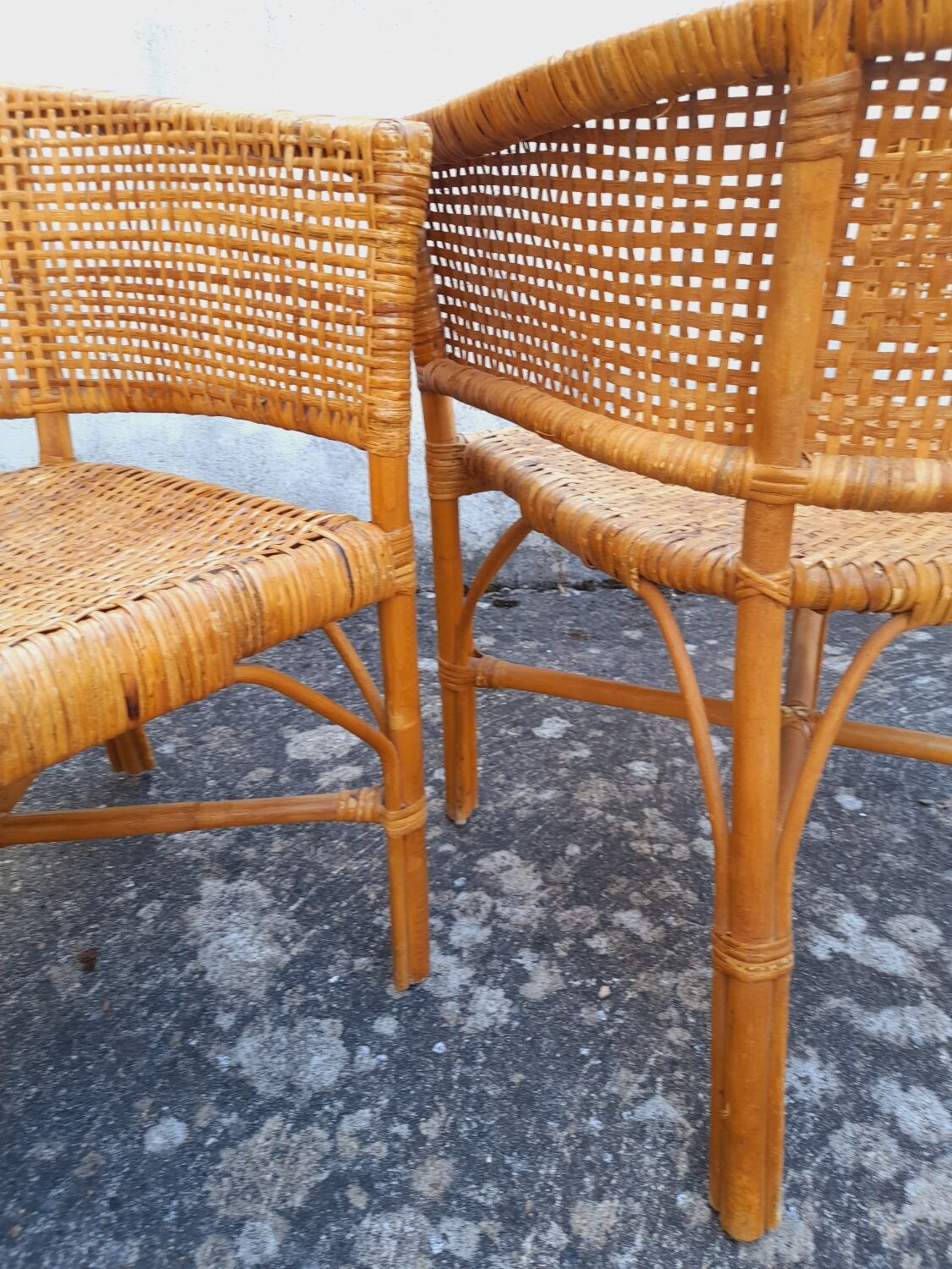 2 vintage cane rattan armchairs