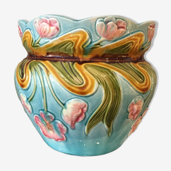 Cache-pot en barbotine decor floral multicolore st clement