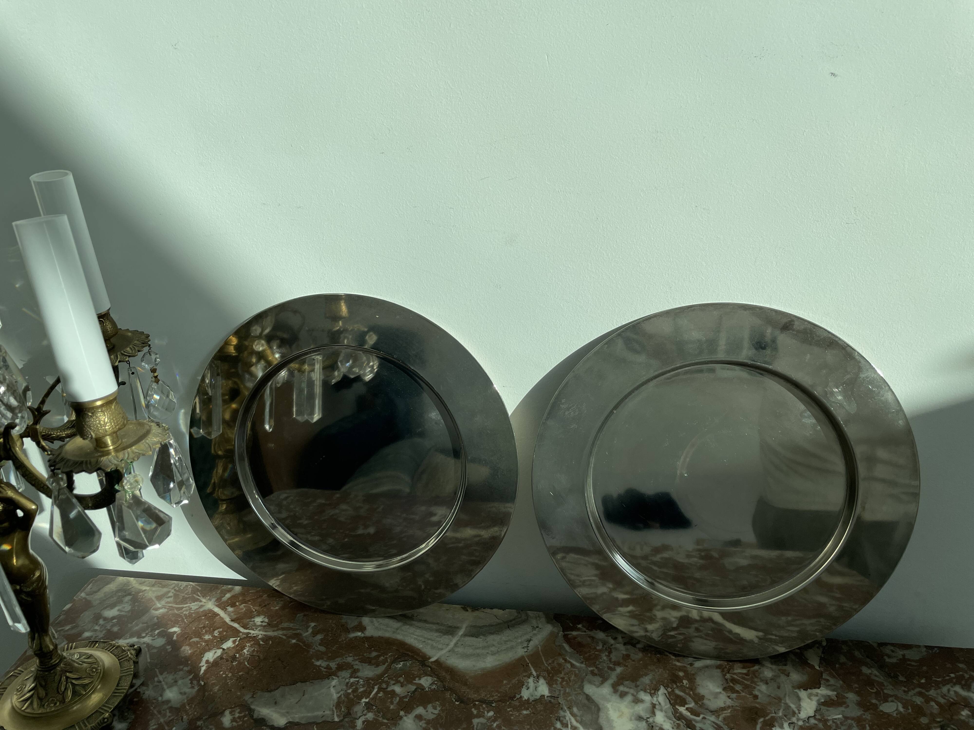 Pair of vintage, underplates, silver metal