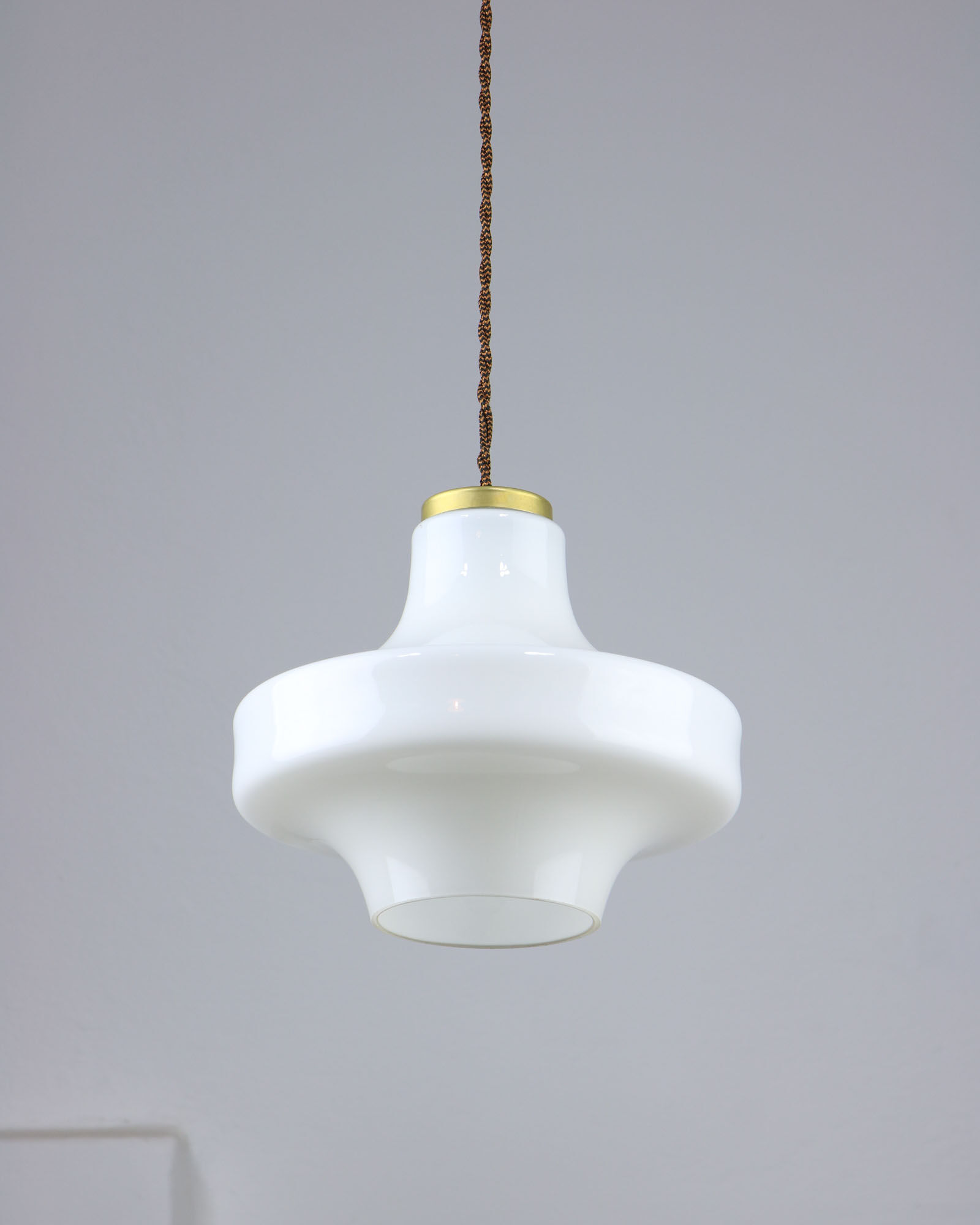 Mid-century white & brass pendant lamp