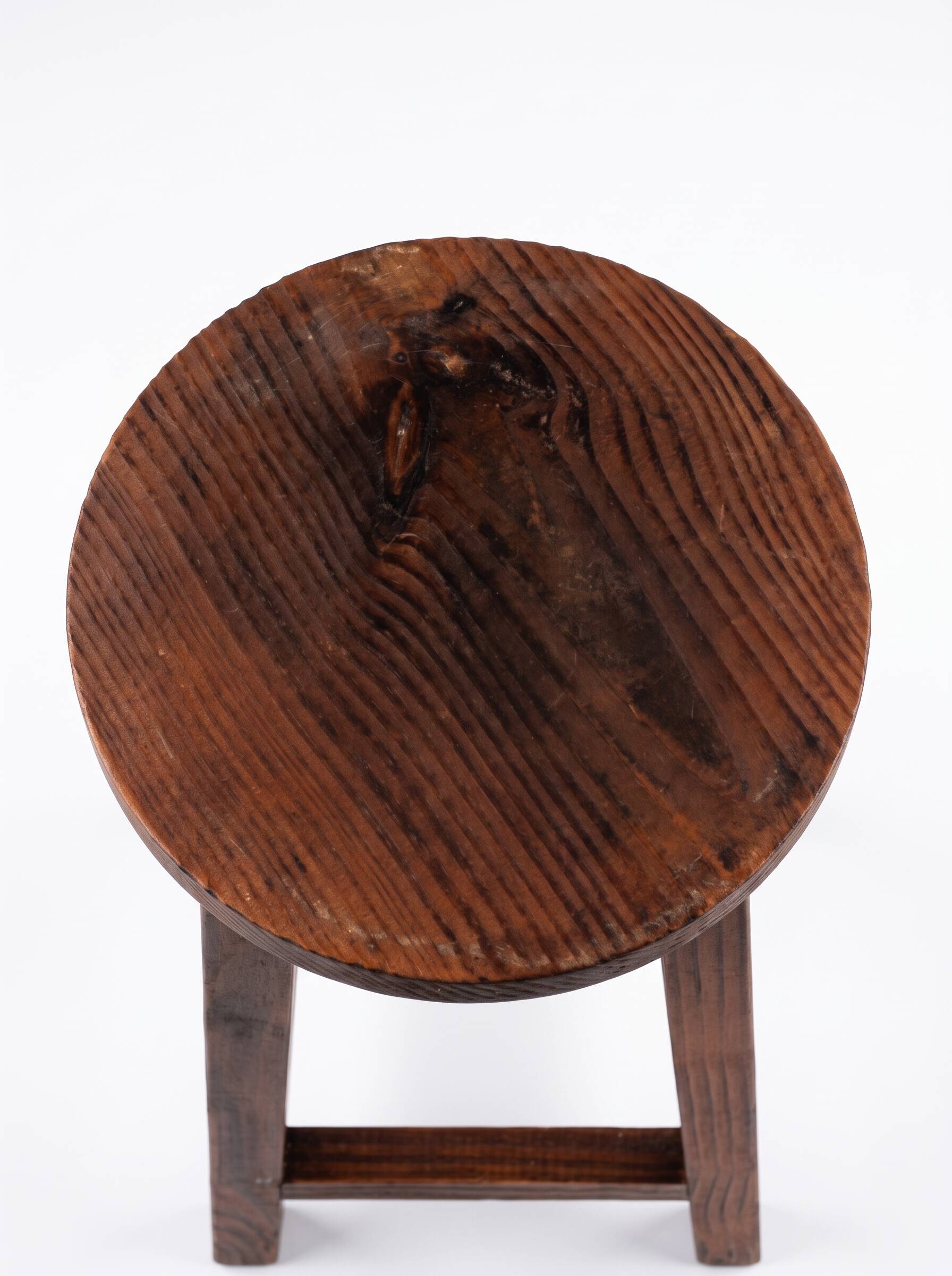 Handcrafted Vintage High Stool Solid Wood Hand-Carved