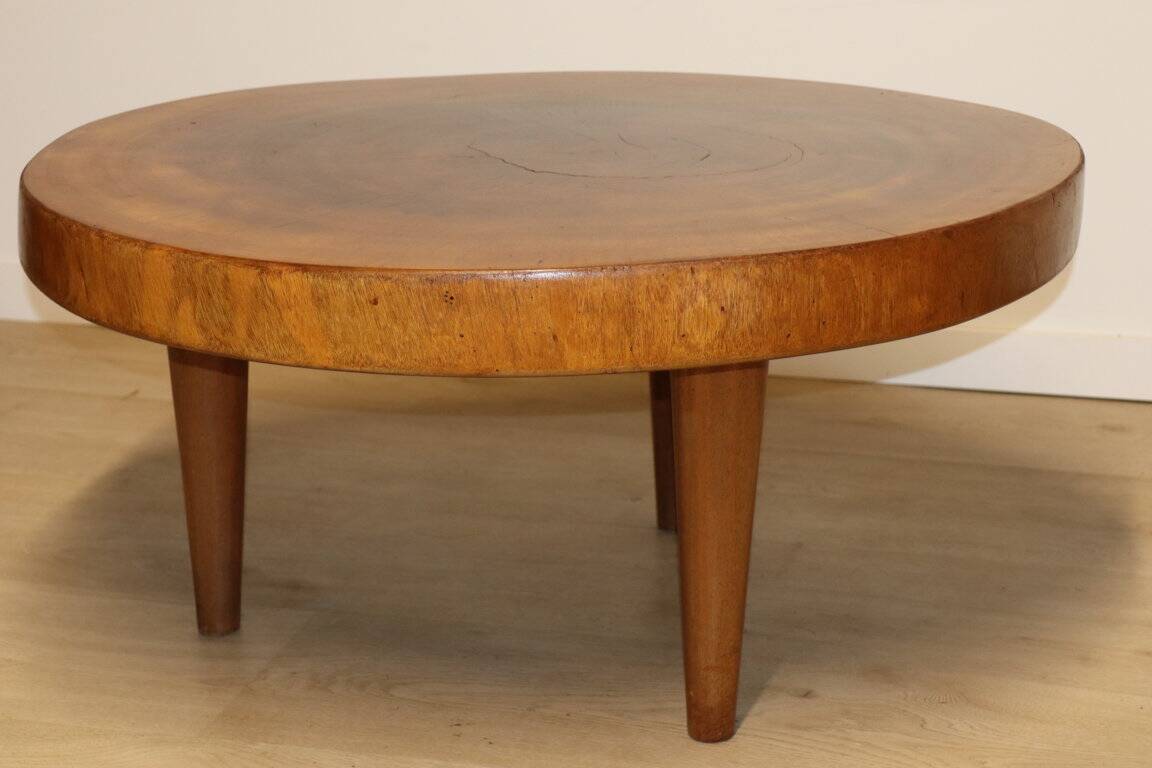 Vintage brutalist solid wood coffee table, 1960s