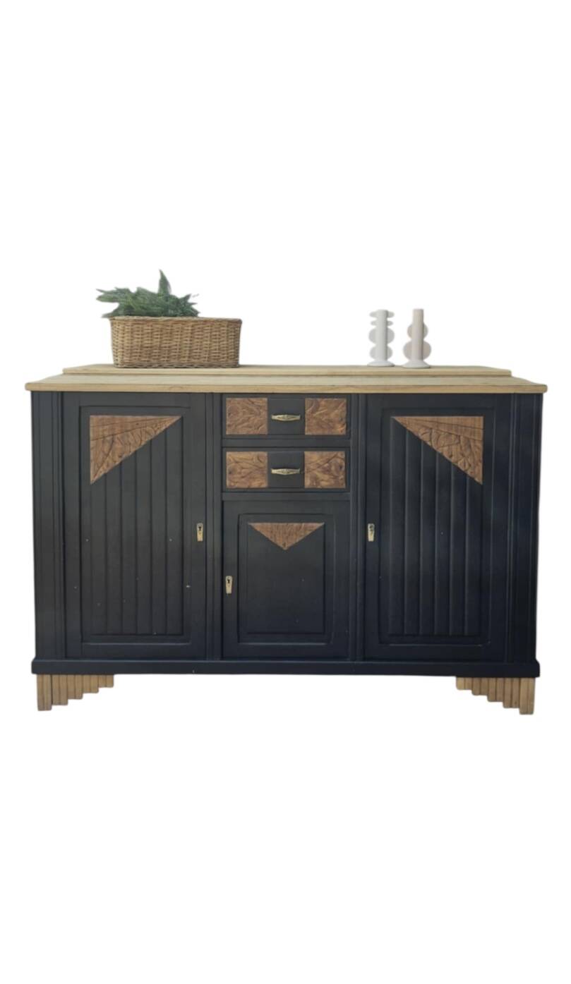 Black and wood art deco sideboard