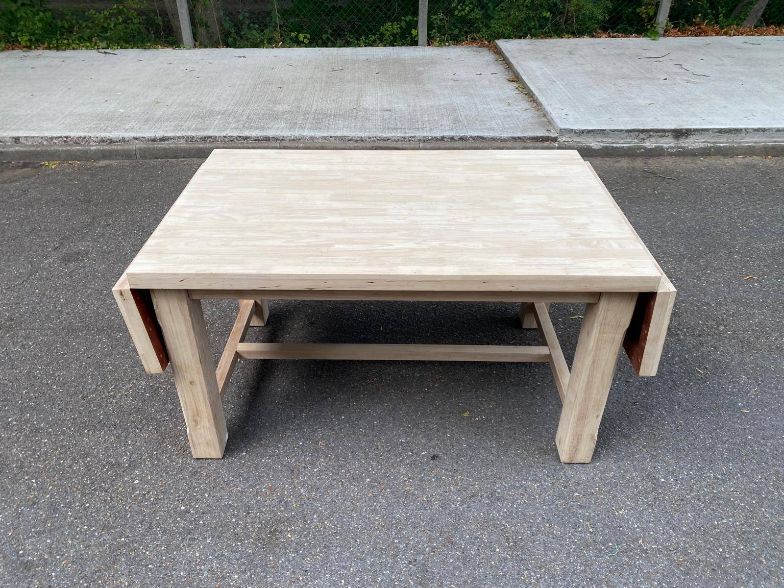 Table de ferme extensible à volets rénovée en bois massif 140-200cm